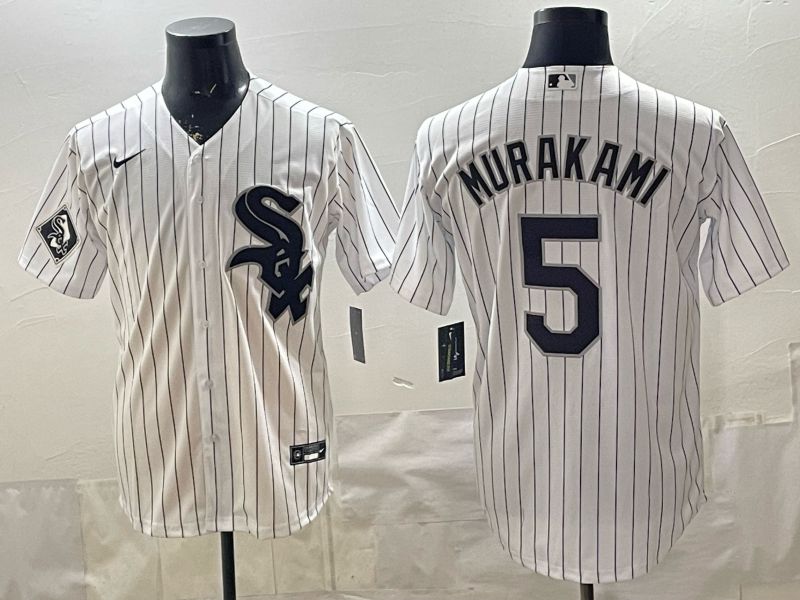 2026 Men Nike Chicago White Sox #5 Murakami White Stripe Game MLB Jersey 05
